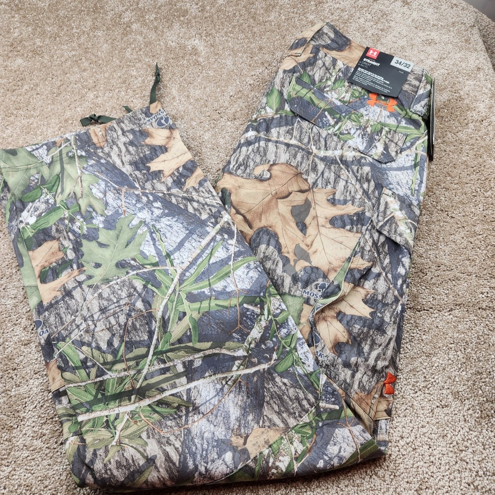 Under Armour Storm1 Mens Mossy Oak Camo Straight Cargo Pants 34/32 1238327 NEW